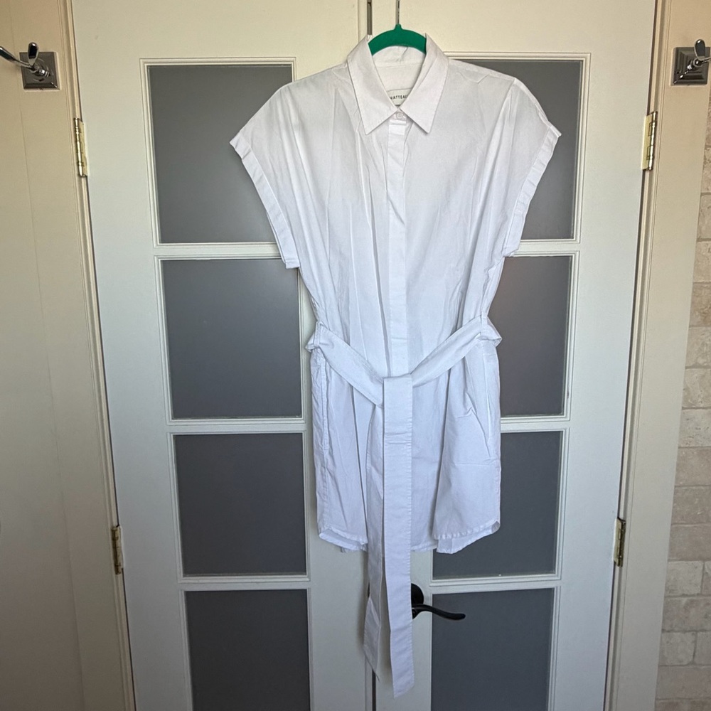 Matteau belted organic cotton-poplin mini shirt dress